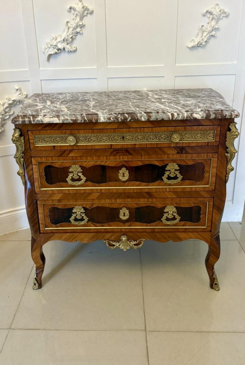 Outstanding Quality Antique Victorian French Marble Top Commode Chest of Drawers - Image 6